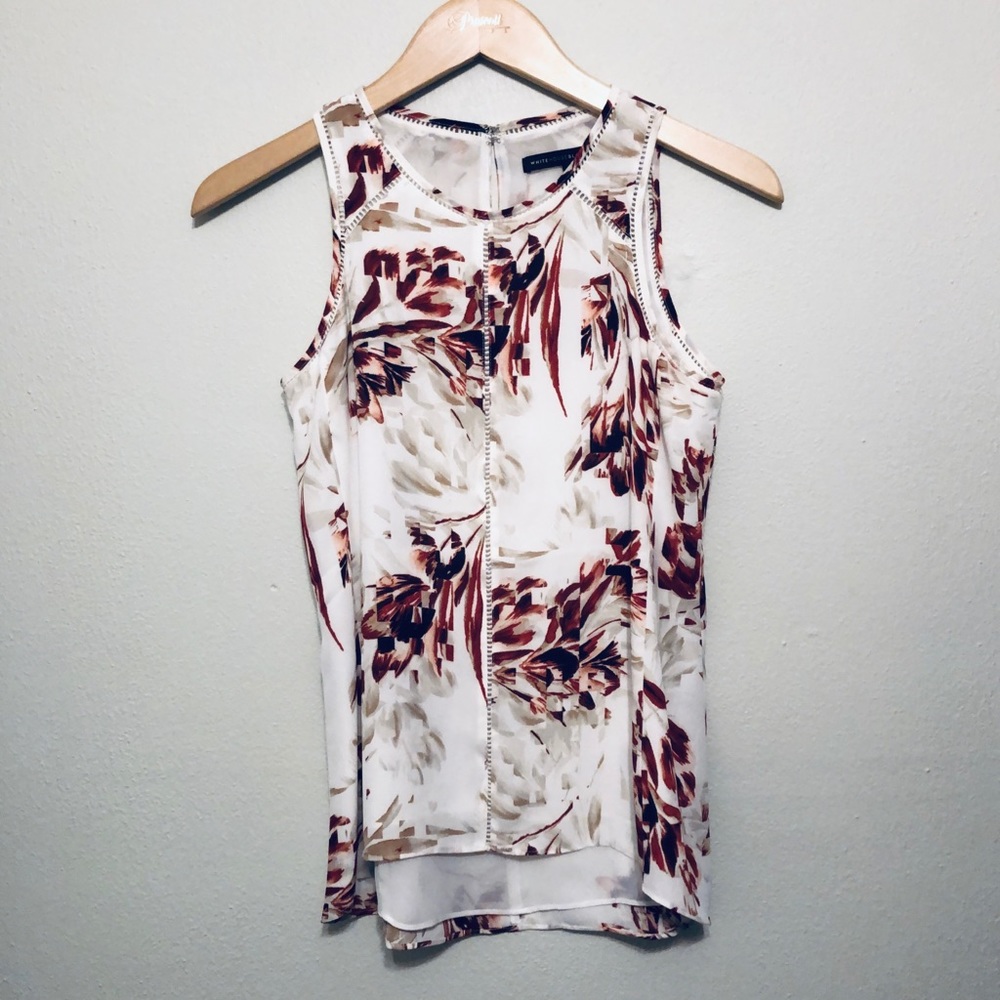 White House Black Market Pretty Sleeveless Bouse, Cream, Rust and Tan